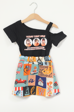 Load image into Gallery viewer, Off-Shoulder Top And Cartoon Print Skirt Set
