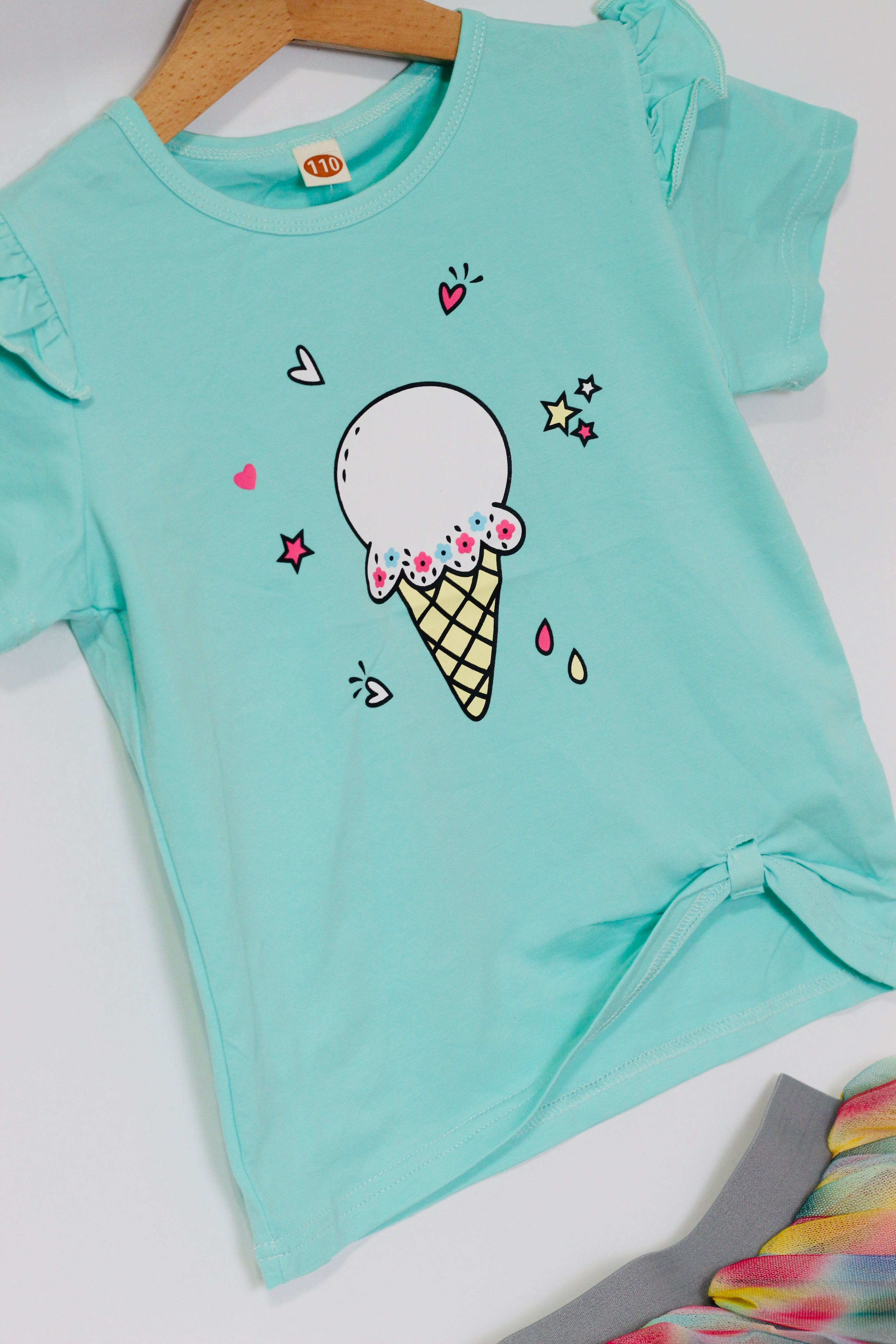 Ice Cream Print T-Shirt And Skirt Set