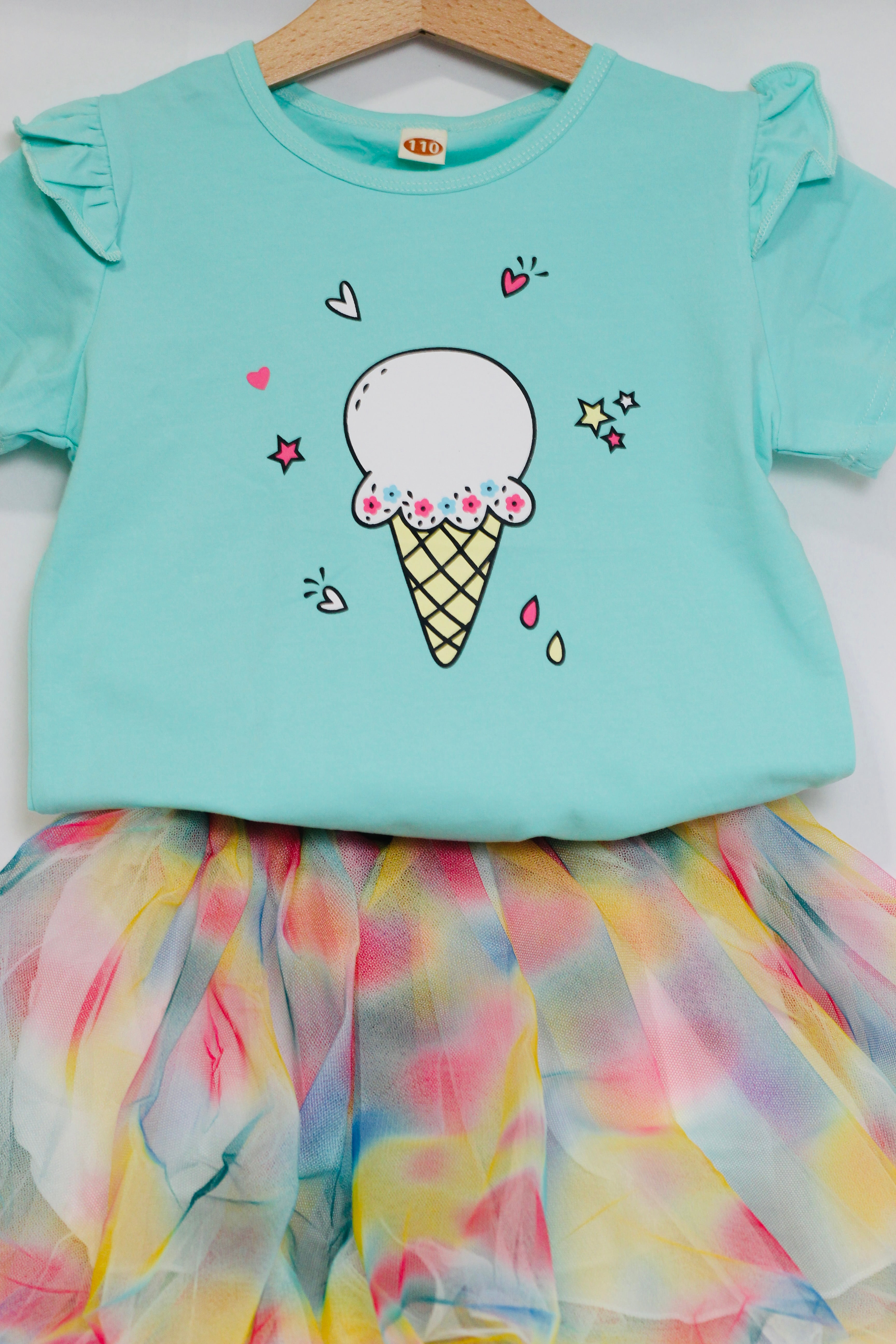 Ice Cream Print T-Shirt And Skirt Set