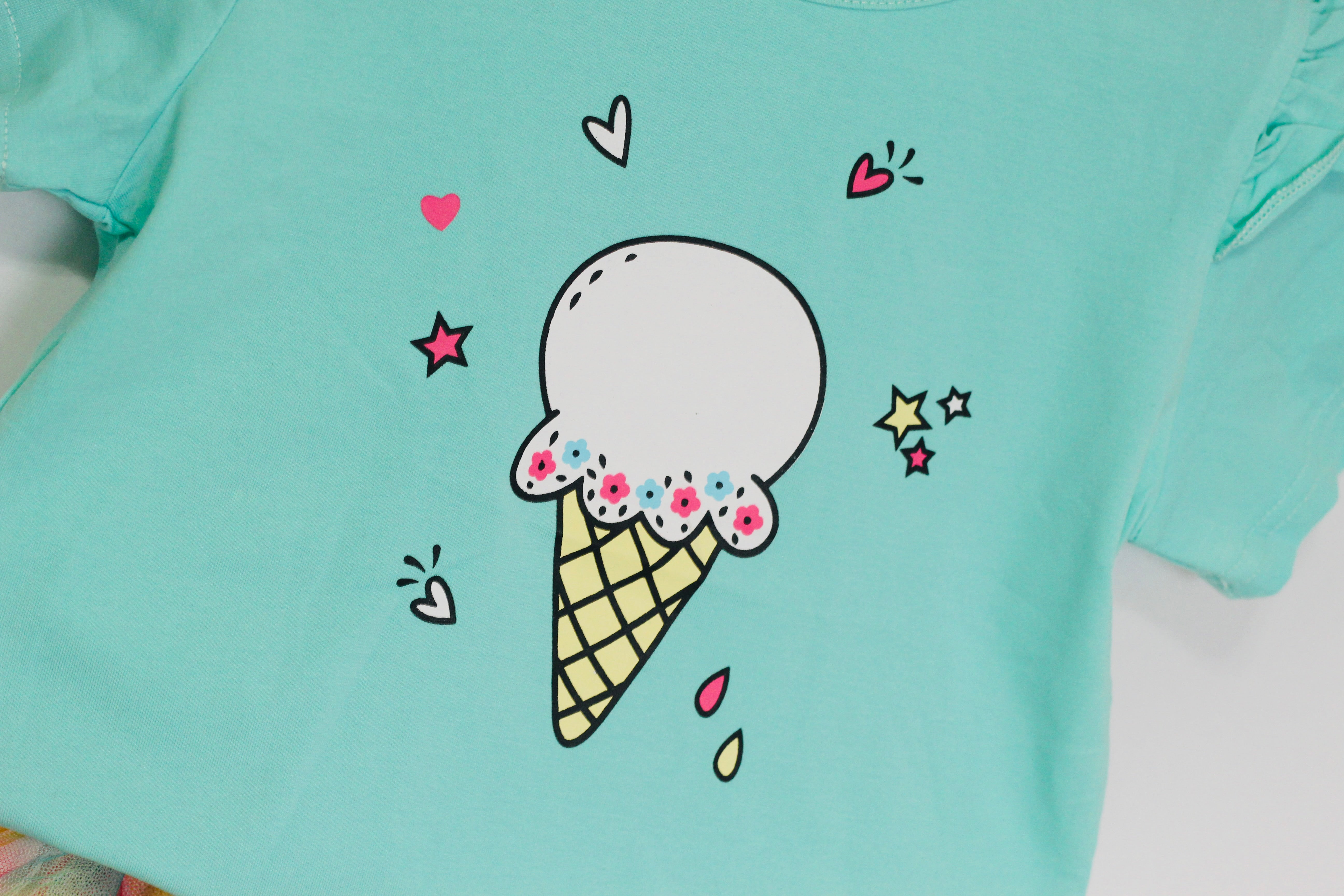 Ice Cream Print T-Shirt And Skirt Set