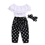 Load image into Gallery viewer, Tassel Top And Polka Dot Pants With A Headband Set
