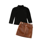 Load image into Gallery viewer, Turtleneck Sweater And Leather Skirt Set
