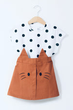 Load image into Gallery viewer, Polka Dot Top And Kitty Skirt Set
