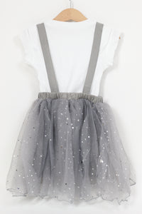 T-Shirt And Fluffy Suspender Bow Skirt Set