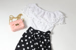 Load image into Gallery viewer, Tassel Top And Polka Dot Pants With A Headband Set
