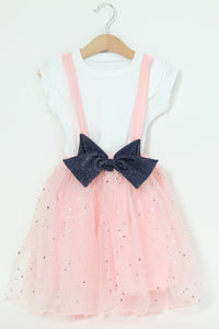 T-Shirt And Fluffy Suspender Bow Skirt Set