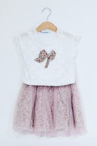 Bowknot Top And Fluffy Skirt Set