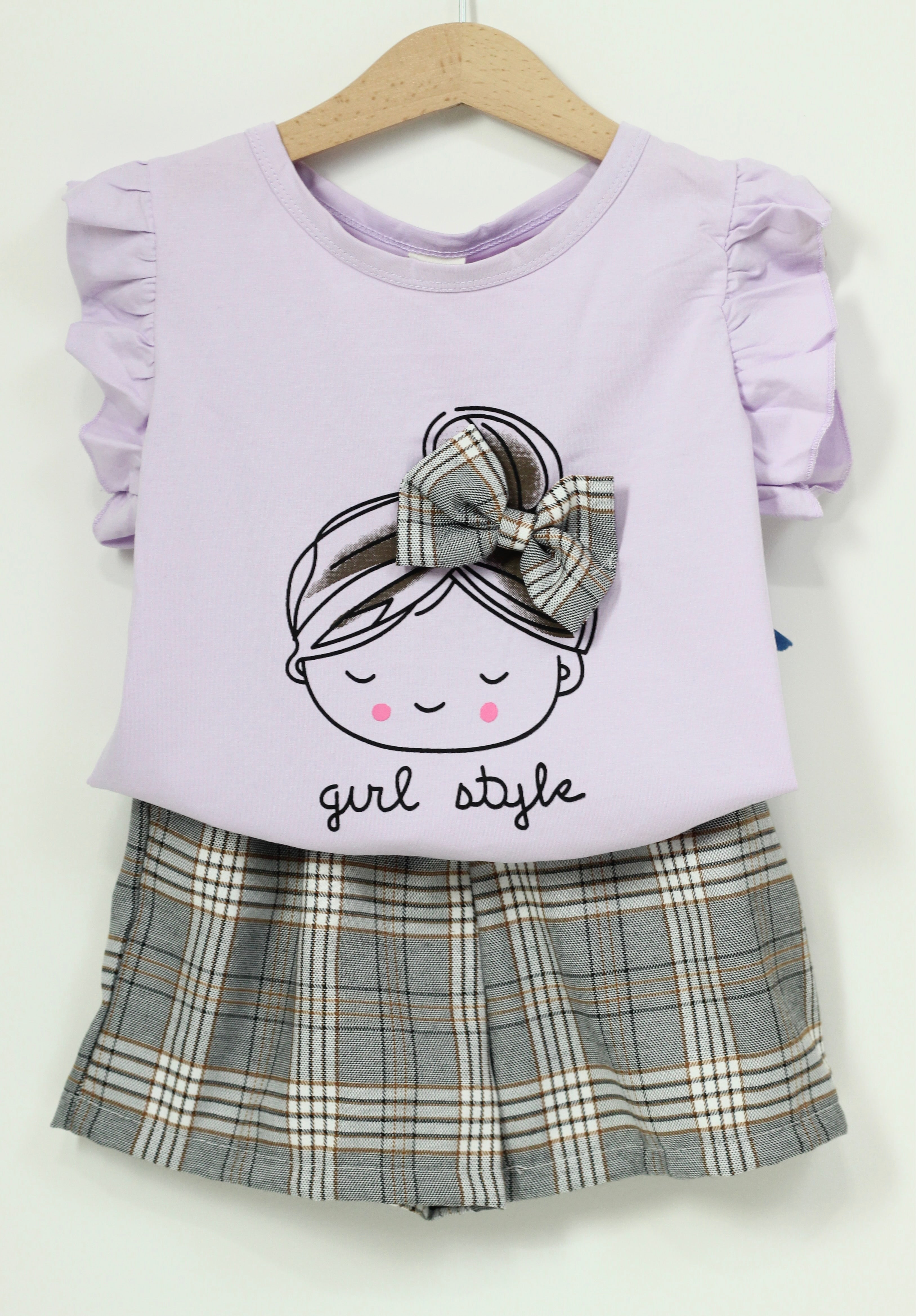 Plaid Little Girl T-Shirt And Pants Set